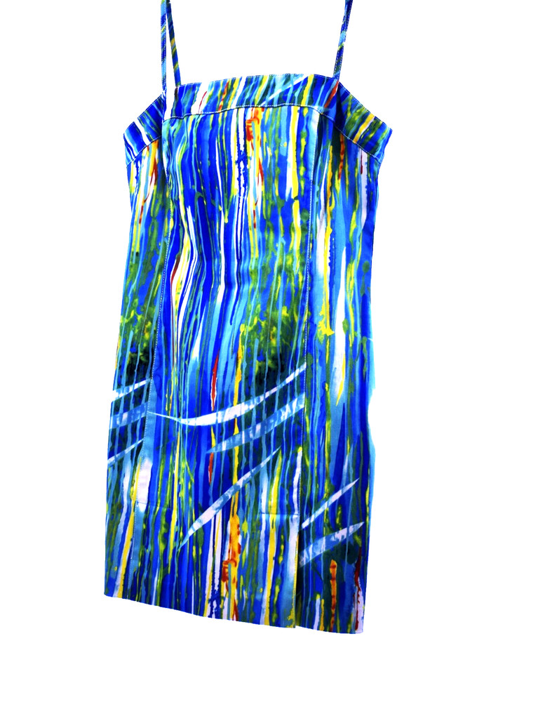 Alberto Makali Spaghetti Strap Watercolor Abstract Mini Dress Size 8 Y2K USA