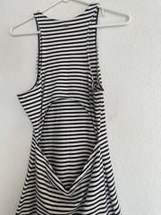 ROXY Navy/White Striped Sleeveless Open Back Stretch Cotton Knit Maxi Dress Sz L