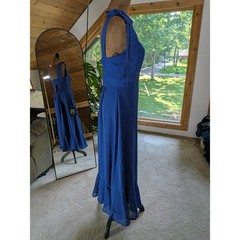 Lulus Royal Blue Tie-Strap Ruffle Hem Smocked Midi Dress Womens Medium NWT