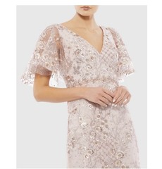 Mac Duggal 67909 Embellished Illusion Butterfly Sleeve Dress in Rose Pink Size 2