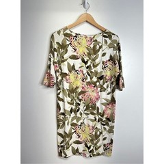 J. Jill Wearever Floral Shift Dress XS Petite Pink Green Elbow Sleeve Pockets