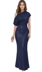 Women&rsquo;s Blue One-Shoulder Sleeveless Sequin Lined Long Formal Gown Size 12