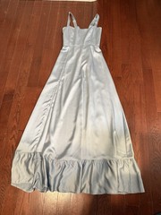 Show Me Your MuMu Women’s M Blue Satin Square Neck Lace-Up Back Slit Maxi