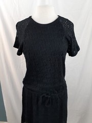 Lou & Grey Women&rsquo;s Black Short Sleeve Crochet Lace Dress Stretch Pockets Casual