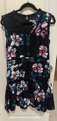 Draper James Black Floral Mini Dress Size 10 Sleeveless V-Neck Zip