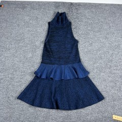 A.L.C. Dress Womens Small Blue Black Knit Sleeveless Mock Neck Peplum Flare