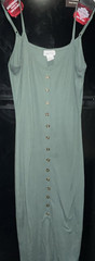 Rewind Women&rsquo;s Green Solid Maxi Dress V-Neck Adjustable Straps Button L