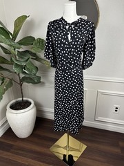 Quiet Luxury CeCe Black Polka Dot Classic Midi Dress | Old Money | Size 14