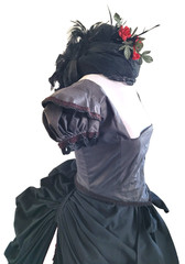 Dress Victorian XSmall-Small 3 pc + Hat Reproduction Black Red USA Reenactment