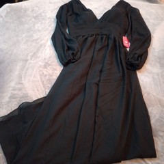 JJ House Dress Black Long Chiffon Overlay Double V-Neck Floor Length Formal