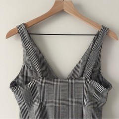 Love Tree Pinafore Plaid Black White mini Dress Full Zip Front Circle Zipper EUC