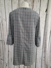 Zara Women&rsquo;s Size M Plaid Ruffle Bell Sleeve Mini Shift Dress Black White EUC