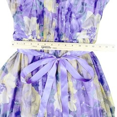 Candalite Floral Halter Midi Dress Purple Yellow Chiffon Satin Sash Size L