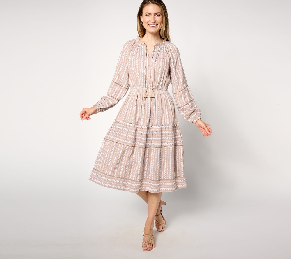 Destination 365 Regular Printed Clipped Dot Midi Dress Woodsmoke L New