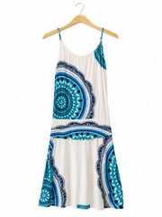 Lascana Women’s Size 8 Blue White Boho Mandala Sleeveless Sundress Midi Dress