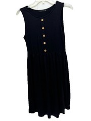 Womens Small Sleeveless Short Sundress Tank Rayon Knit Dress Button Detail EUC