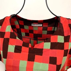 USED EXCELLENT CONDITION ISSEY MIYAKE FRENCH SLEEVE BLOCK CHECK DRESS GOOD