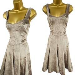Karen Millen 12 UK Vintage Taupe Sweetheart Crushed Velvet 50&rsquo;s Fit Flare Dress