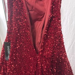 Sherri Hill Double Shoulder Strap Formal Flowing Dress Size 12 Red Sequins NWT
