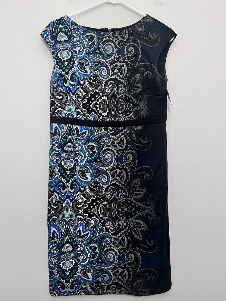 Chicos Blue/Black Paisley Sleeveless Stretch Dress Size 0.5 (see Chart)