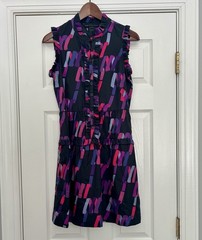 Marc by Marc Jacobs Womens Size 2 Silk Black Dress Black Purple Ruffle Cocktai