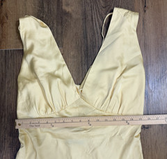 Abercrombie & Fitch Satin Plunge Cowl Back Maxi Dress Yellow Petite Large NEW