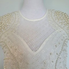 NWT ASOS LUXE Ivory Pearl Embellished Lace Bridal Wedding Cocktail Dress Sz 8