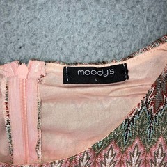 Mini Sheath Dress L Pink Green Chevron Sleeveless Zigzag Boho Retro Mod Cocktail