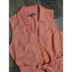 Sharagano Womens Size 10 Coral Orange Full Zip Sleeveless Belted Shirt Dress