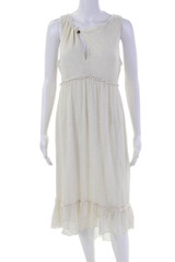 Ella Moss Womens Cream Savannah Striped A Line Ruffle Dress Beige Size M