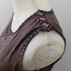 Matilda Jane Mauve Floral Trim Elastic Waist Sleeveless Mini Dress Small Boho