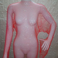 Women Sheer Mini Dress Long Sleeve T-shirt Hollow Out Rhinestone See Through