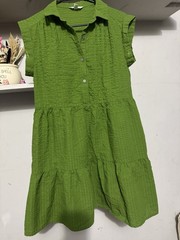 Time and Tru Women&rsquo;s S Green Solid Shirt Dress Collared Sleeveless Button Knee