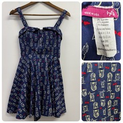 Ixia ModCloth Medium Swing Dress Blue Owl Retro Pin-up