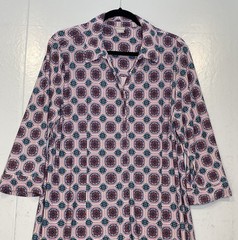 Chico&rsquo;s Button Front Jersey Knit Midi Shirt Dress XL Size 3 Pink Blue Mandala