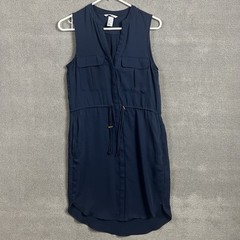 HM Utility Dress Womens 2 Pockets Sleeveless V Neck Blue