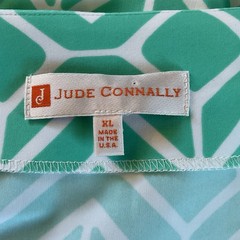 Jude Connally Jude Cloth Shift Dress Green Geometric Print Women’s XL Preppy