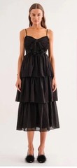 Sofie The Label FIONA Tiered Bow Detail MIDI Ruffle Sleeveless Dress Sz L Black