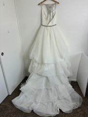 Morilee Dress Womens 8 White Tulle Ball Gown Beaded Back Wedding Bridal Veil