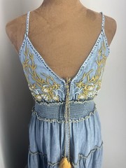 ROBIN JEANS,WOMEN&rsquo;S Maxi Dress, Embroidered Festive Smocked Waist, SIZE 36.