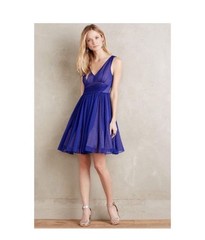 Anthropologie HD in Paris Blue Swiss Dot Dress Size 4 Fit & Flare Sheer Overlay