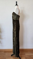 New Anthro Maxi Dress Size Large XL Green Velvet Pleated High Slit Strapless