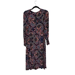 Boden Smocked Cuff Midi Dress in Navy Botanic Paisley – Size US 8R