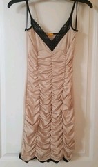 Vtg Forever 21 Gold/Black Lace Ruched Slip Dress Bodycon Sz Small