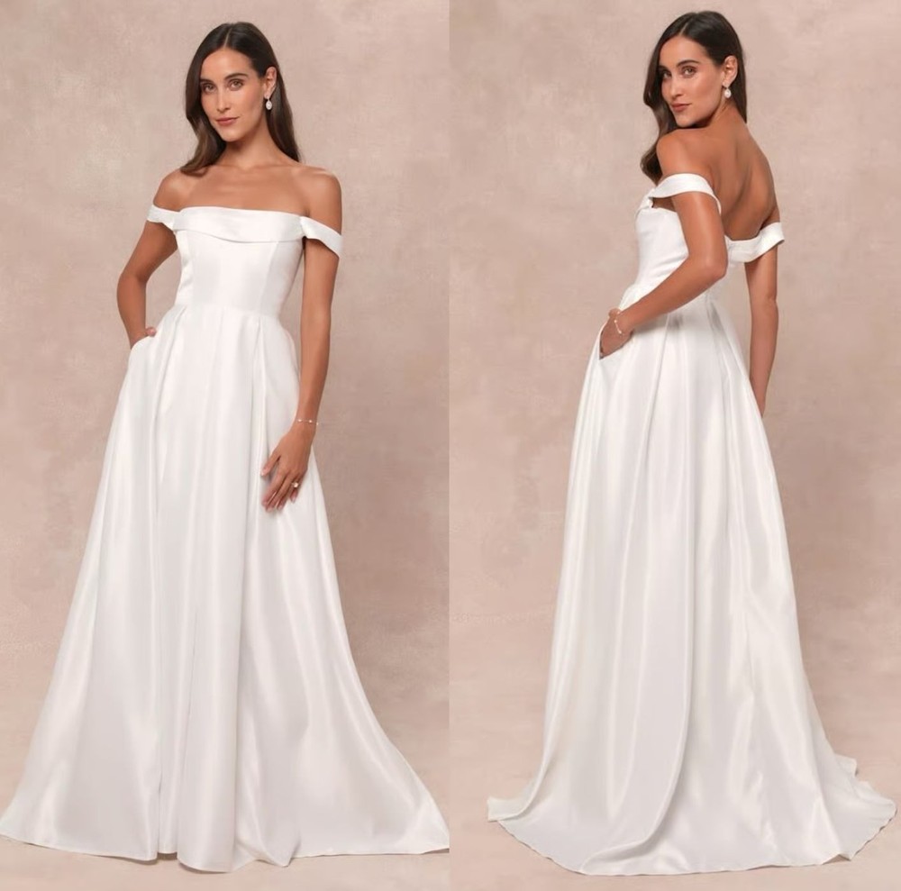 Lulus Extraordinary Vow White Off-the-Shoulder Maxi Dress Women&rsquo;s Size Large NWT
