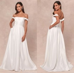 Lulus Extraordinary Vow White Off-the-Shoulder Maxi Dress Women&rsquo;s Size Large NWT