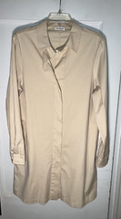 John Patrick Tunic Button Down Shirt Dress Beige Cotton Size L. d123