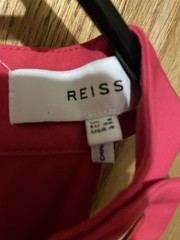Reiss Red Pleated Halter Midi Dress Berry Pink Gold Button Detail Size 4