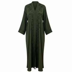 See Royalty Olive Green Beaded Leaf Open Abaya Set with Matching Hijab Size 56