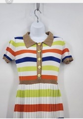 Gucci Womens Striped Collared Button Pleated Knit Midi Dress 100% Cotton Size S
